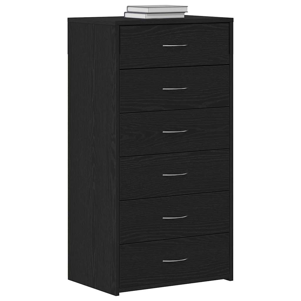 vidaXL Μπουφές με 6 Συρτάρια Μαύρη Δρυς 50x34x96 εκ. από Τεχνητό Ξύλο