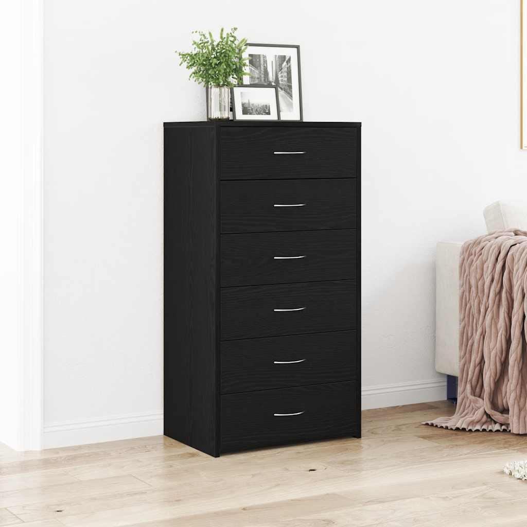 vidaXL Μπουφές με 6 Συρτάρια Μαύρη Δρυς 50x34x96 εκ. από Τεχνητό Ξύλο