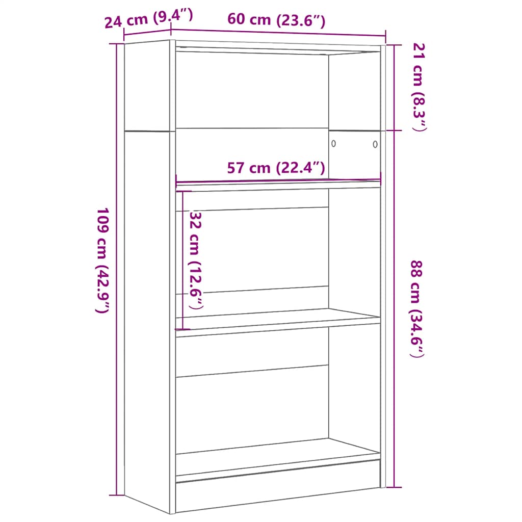 vidaXL Βιβλιοθήκη Μαύρη Δρυς 60x24x109 εκ. από Τεχνητό Ξύλο