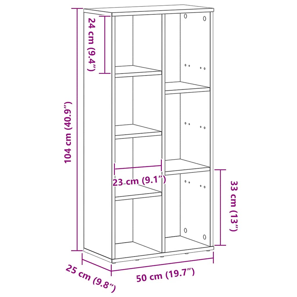 vidaXL Βιβλιοθήκη Μαύρη Δρυς 50x25x104 εκ. από Τεχνητό Ξύλο