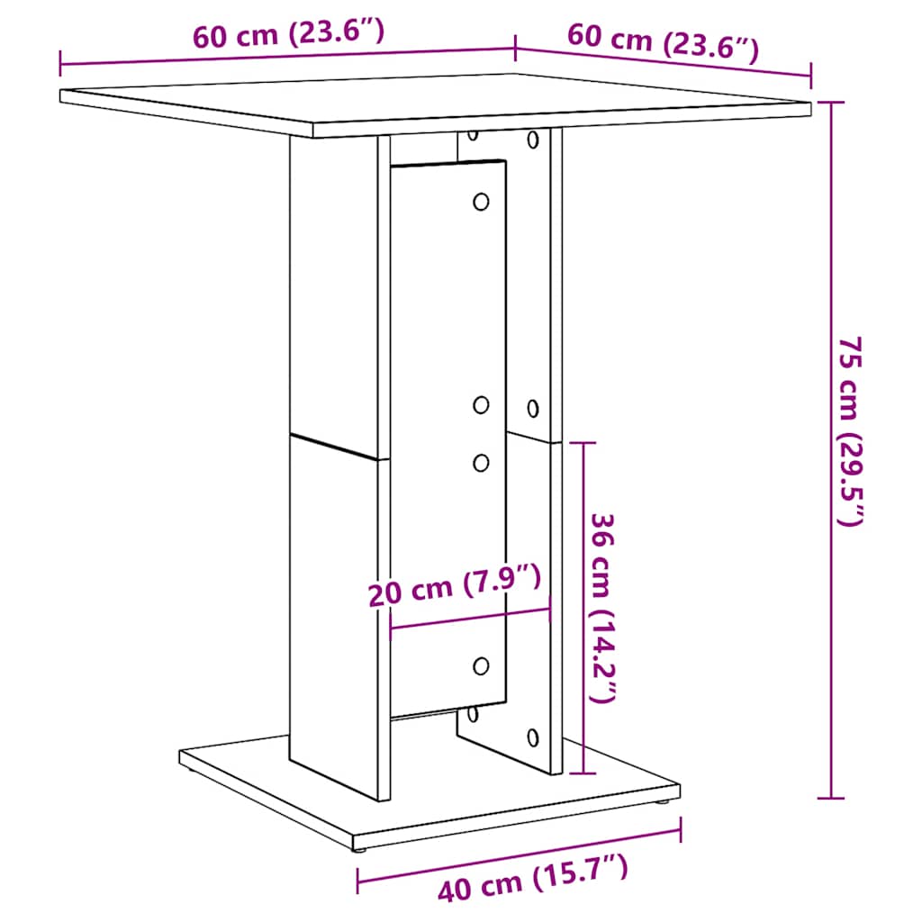 vidaXL Τραπέζι Μπιστρό Μαύρο Δρυς 60x60x75 εκ. από Τεχνητό Ξύλο