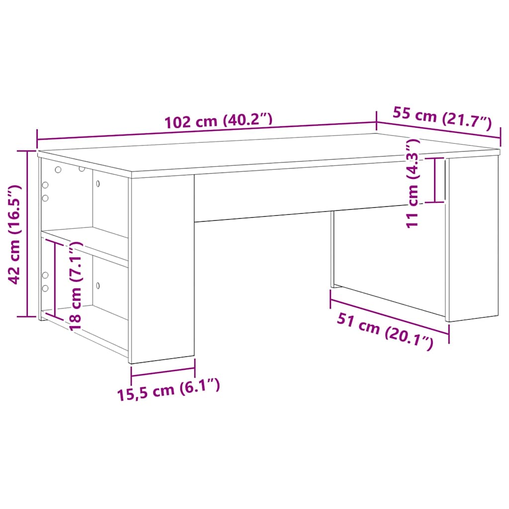 vidaXL Τραπεζάκι σαλονιού Μαύρη δρυς 102 x 55 x 42 cm