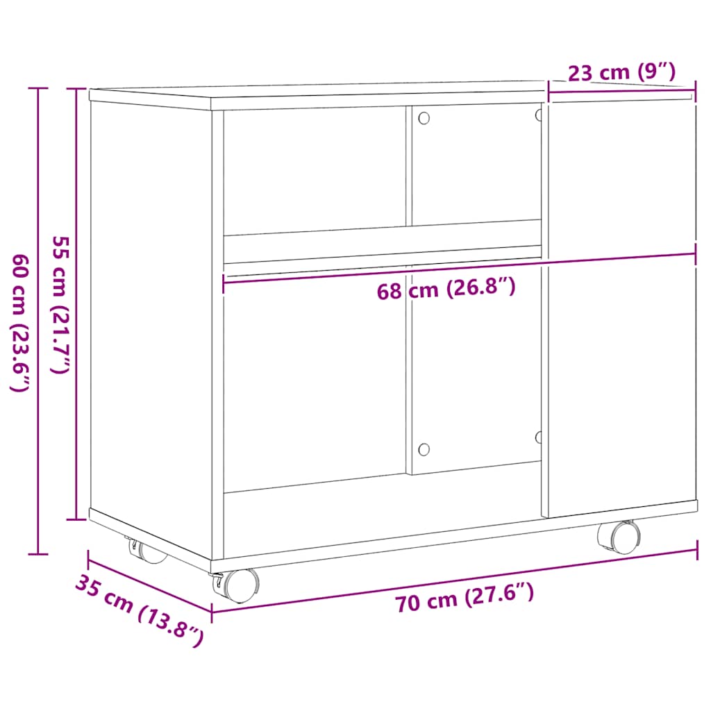 vidaXL Βοηθητικό Τραπεζάκι Μαύρο Δρυς 70x35x60 εκ. από Τεχνητό Ξύλο