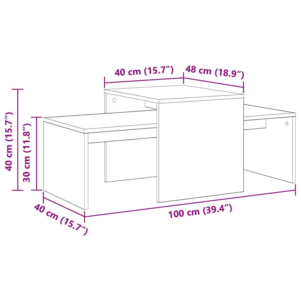 vidaXL Ένθετα τραπέζια Μαύρη δρυς 100 x 48 x 40 εκ Επεξεργασμένο ξύλο
