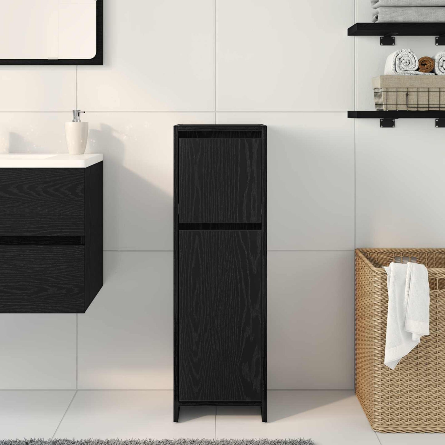 vidaXL Ντουλάπι Μπάνιου Μαύρη Οξυά 30 x 30 x 95 cm Επεξεργασμένο ξύλο