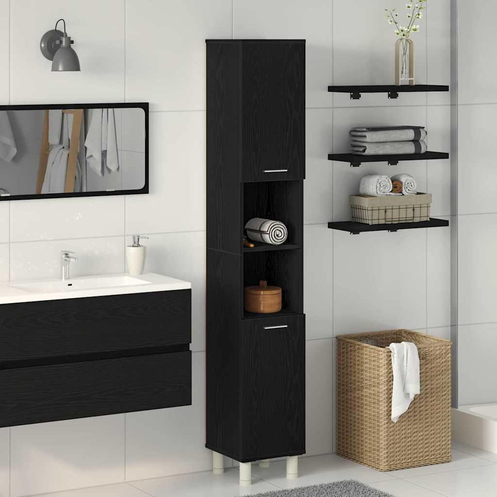 vidaXL Ντουλάπι Μπάνιου Μαύρη Οξυά 30 x 30 x 179 εκ Επεξεργασμένο ξύλο