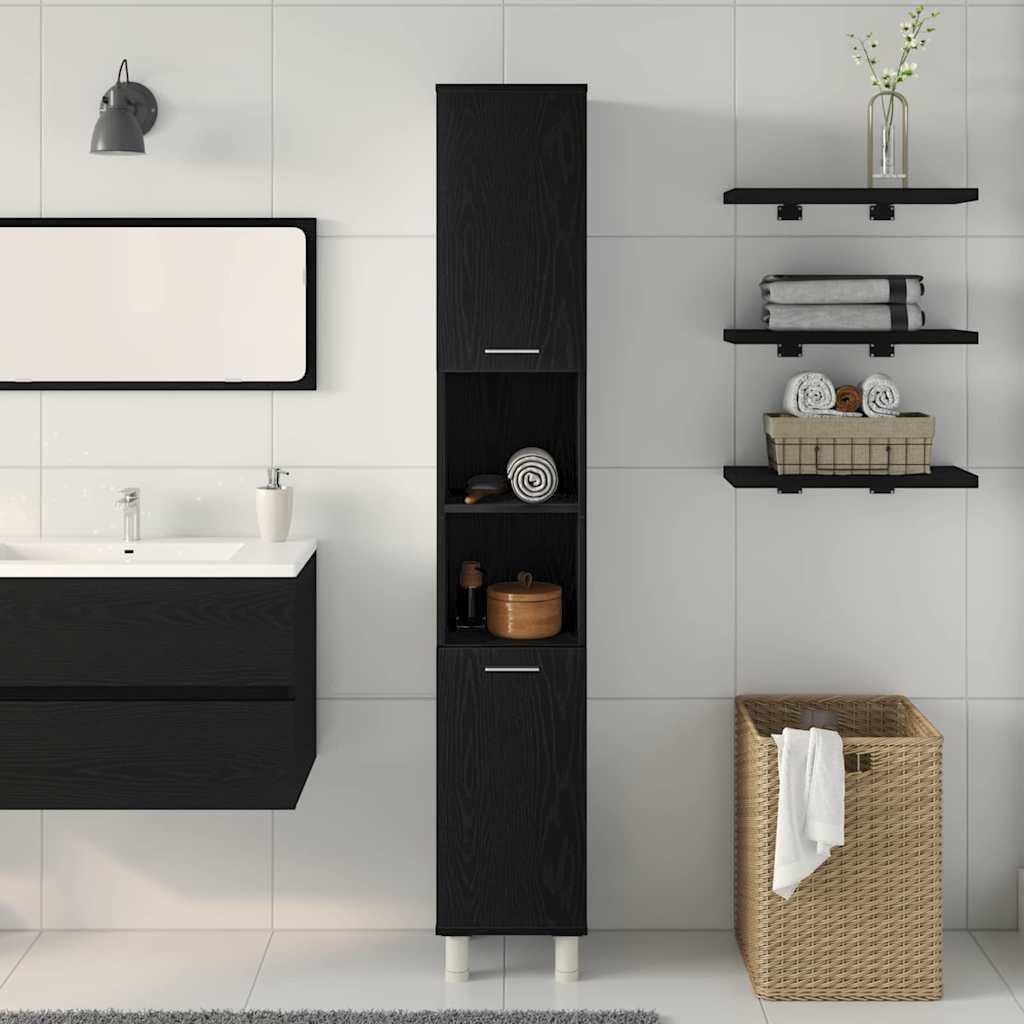 vidaXL Ντουλάπι Μπάνιου Μαύρη Οξυά 30 x 30 x 179 εκ Επεξεργασμένο ξύλο