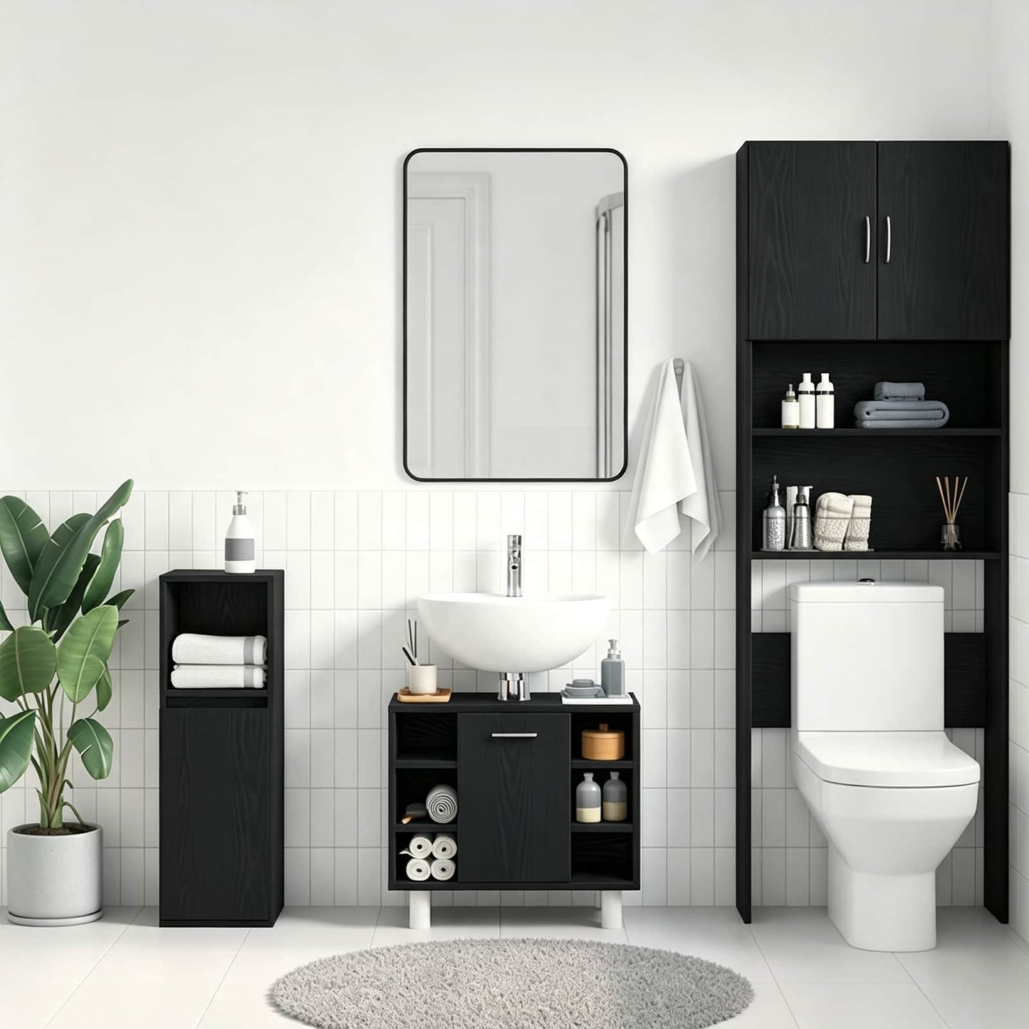 vidaXL Ντουλάπι Μπάνιου Μαύρη Οξυά 60 x 32 x 54 εκ Επεξεργασμένο Ξύλο