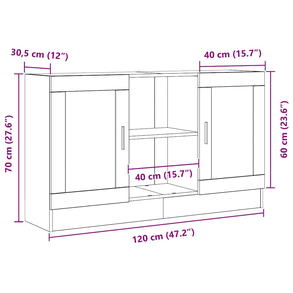 vidaXL Πλαϊνό γραφείο Μαύρο 120 x 30.5 x 70 εκ Επεξεργασμένο ξύλο