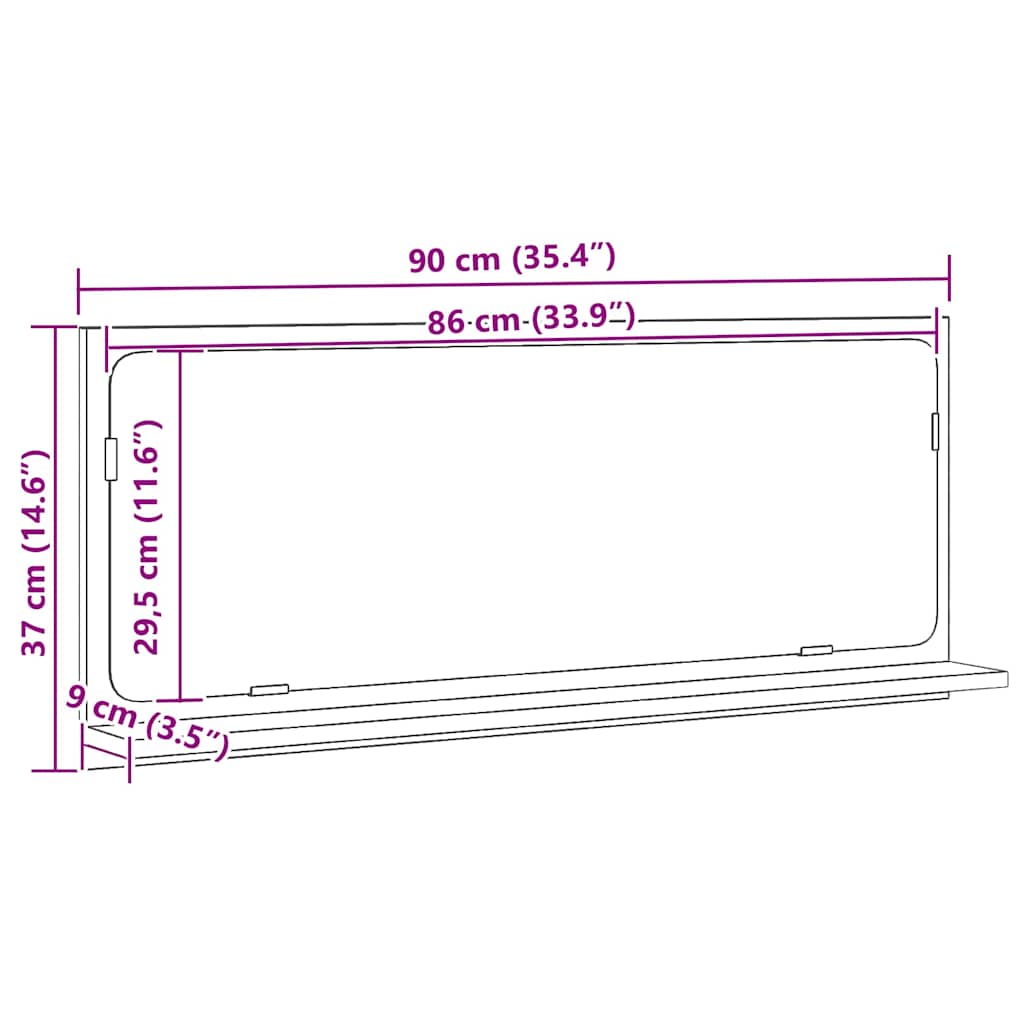 vidaXL Ράφι Καθρέφτη με ράφι Χειροποίητη δρυς 90 x 10.5 x 37 cm