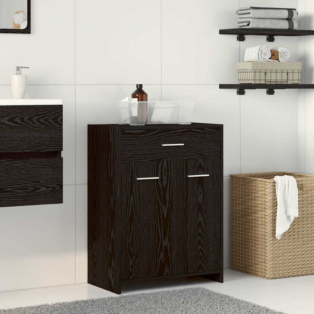 vidaXL Ντουλάπι Μπάνιου Μαύρη Οξυά 60 x 33 x 80 εκ. Μασίφ ξύλο δρυός
