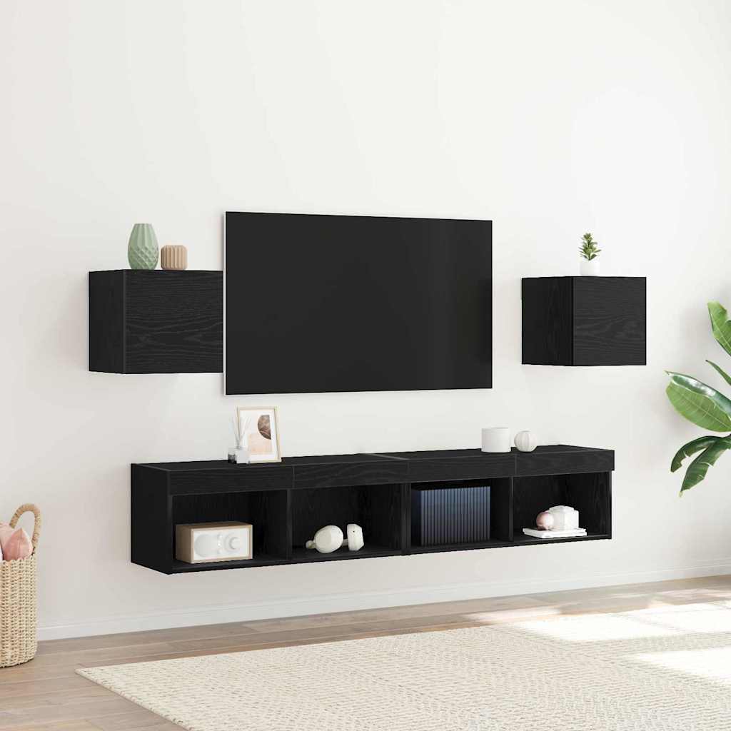 vidaXL Κρεμαστό Ντουλάπι Τηλεόρασης Επιτοίχιο 2 pcs Μαύρη Δρυς