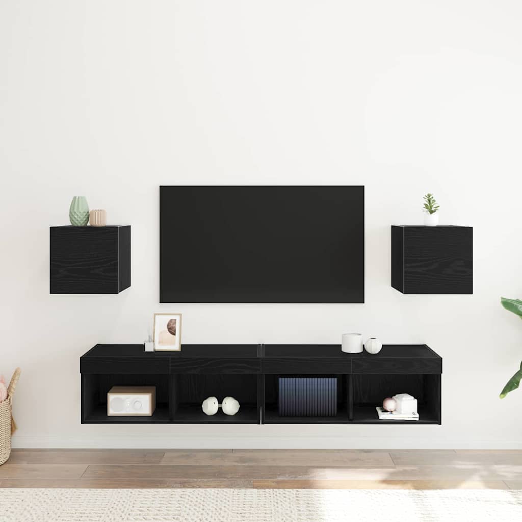 vidaXL Κρεμαστό Ντουλάπι Τηλεόρασης Επιτοίχιο 2 pcs Μαύρη Δρυς