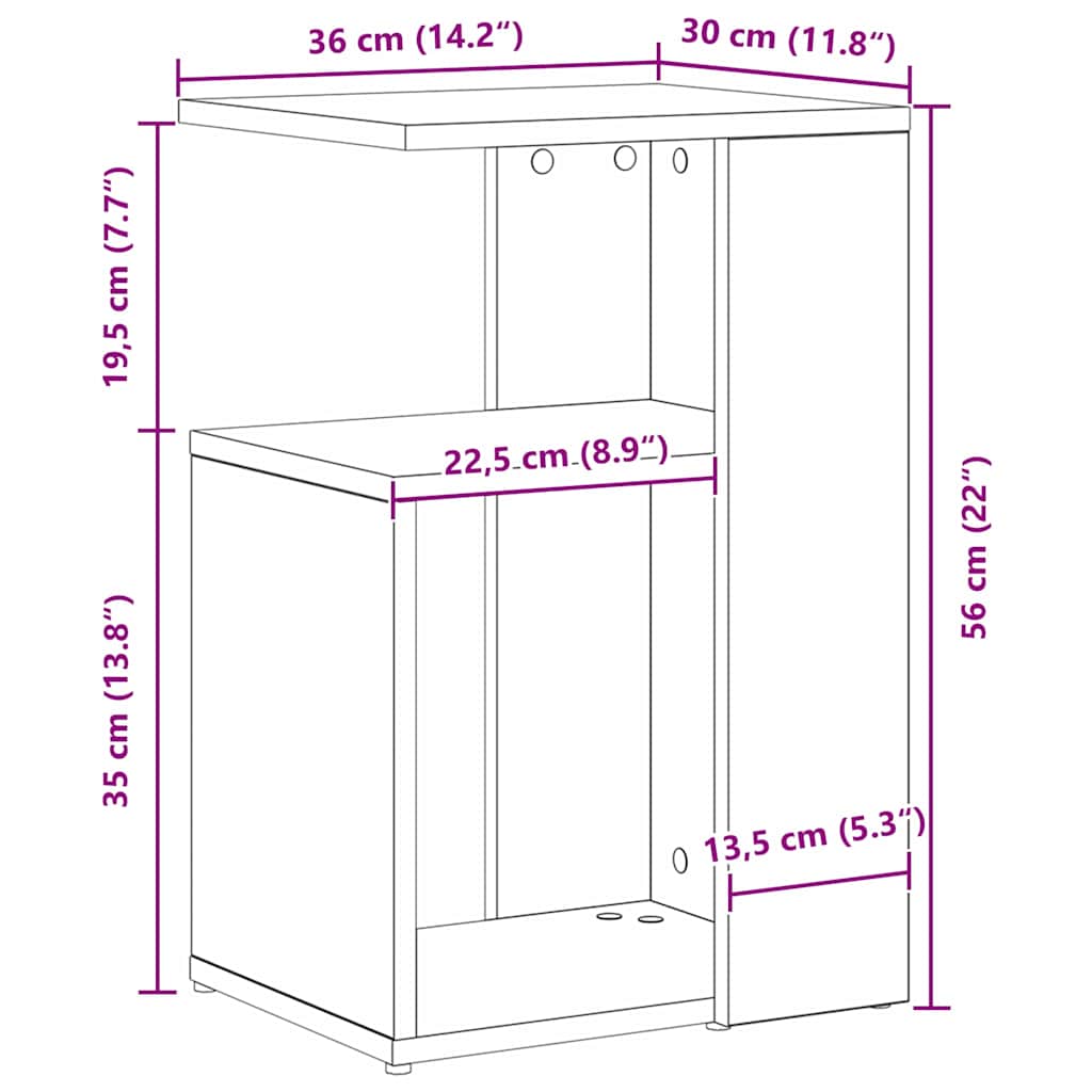 vidaXL Τραπεζάκι Πλευράς Μαύρη Οξυά 36 x 30 x 56 εκ Επεξεργασμένο ξύλο