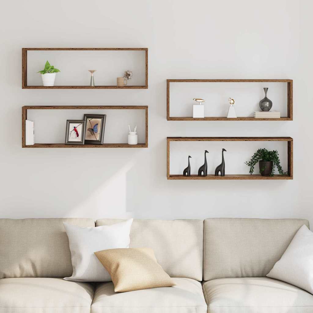 vidaXL Ράφια Τοίχου με ράφι 4 pcs Παλιό ξύλο 80 x 15 x 26 εκ.