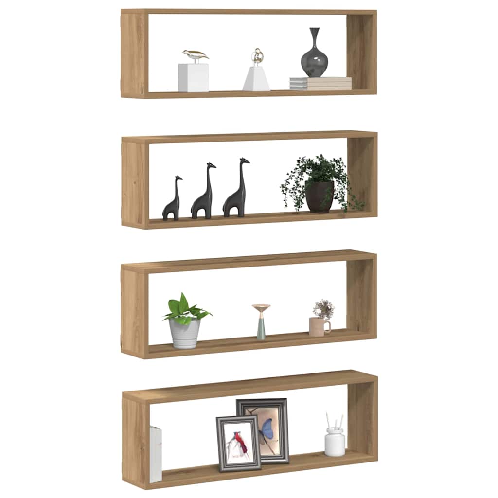 vidaXL Ράφια Τοίχου με ράφι 4 pcs Καρυδιά Χειροποίητης Εργασίας