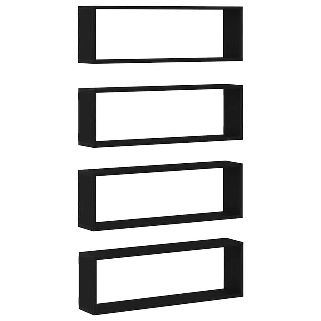 vidaXL Ράφια Τοίχου με ράφι 4 pcs Μαύρη Οξυά 80 x 15 x 26 εκ.