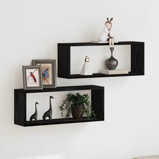 vidaXL Ράφια Τοίχου με ράφι Επιτοίχιο 2 pcs Μαύρη Οξυά 60 x 15 x 23 cm