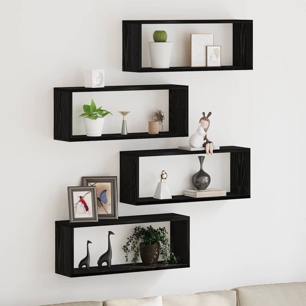 vidaXL Ράφια Τοίχου με ράφι Επιτοίχιο 4 pcs Μαύρη Οξυά 60 x 15 x 23 cm