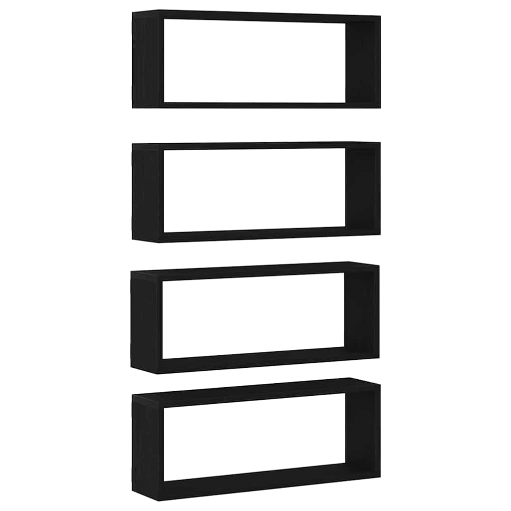 vidaXL Ράφια Τοίχου με ράφι Επιτοίχιο 4 pcs Μαύρη Οξυά 60 x 15 x 23 cm
