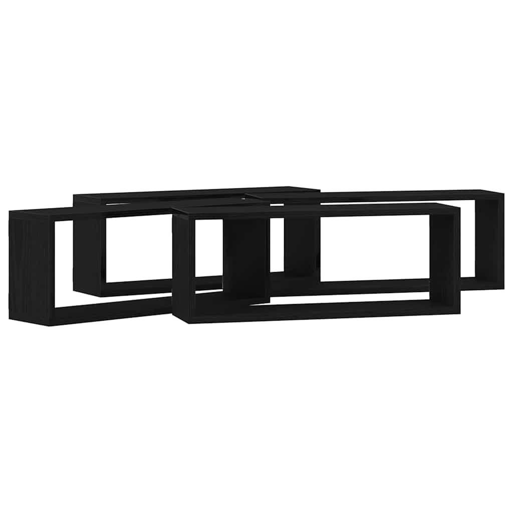 vidaXL Ράφια Τοίχου με ράφι Επιτοίχιο 4 pcs Μαύρη Οξυά 60 x 15 x 23 cm