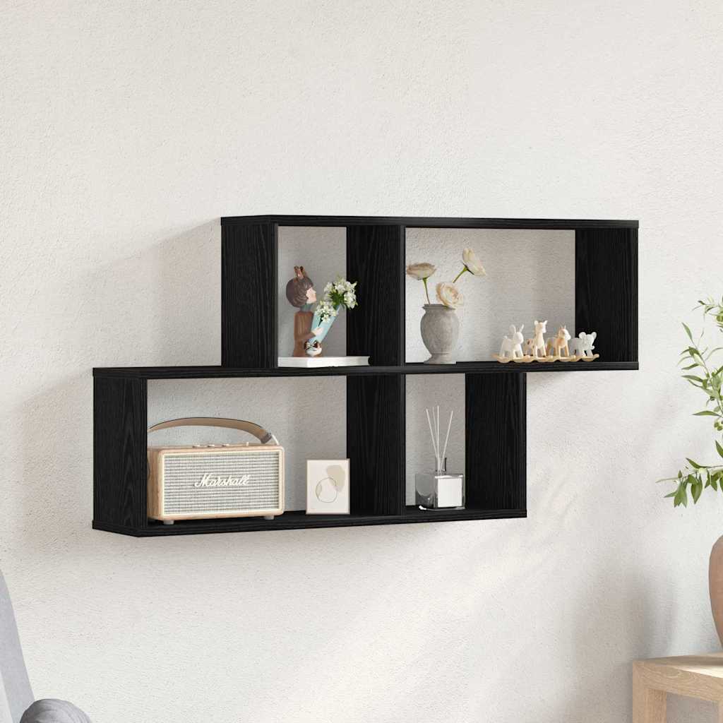 vidaXL Ράφι Τοίχου Μαύρη Οξυά 76 x 15 x 53 εκ Επεξεργασμένο ξύλο