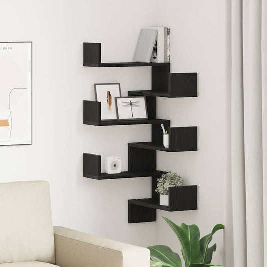 vidaXL Ράφι Τοίχου με ράφι 2 pcs Μαύρη Οξυά 40 x 40 x 49,5 εκ.