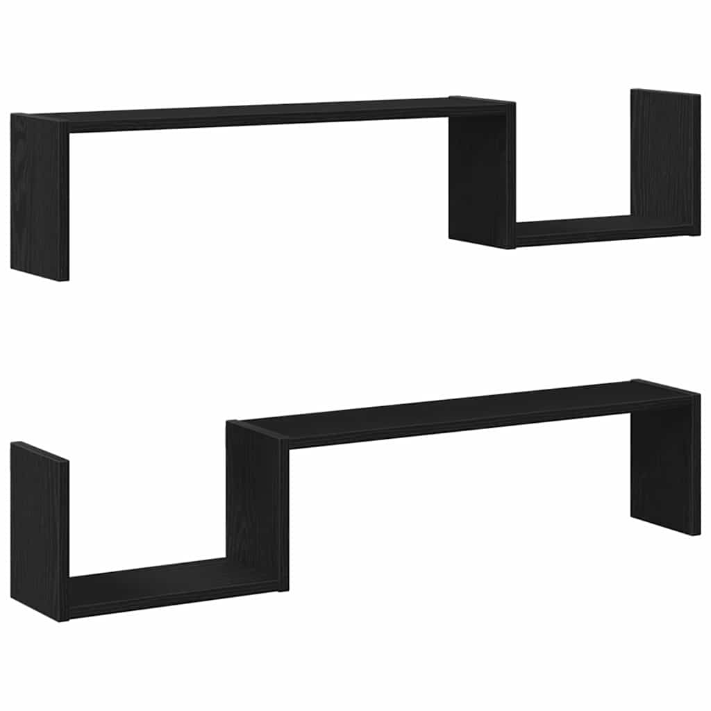 vidaXL Ράφι Τοίχου με ράφι 2 pcs Μαύρη Οξυά 100 x 15 x 20 εκ.