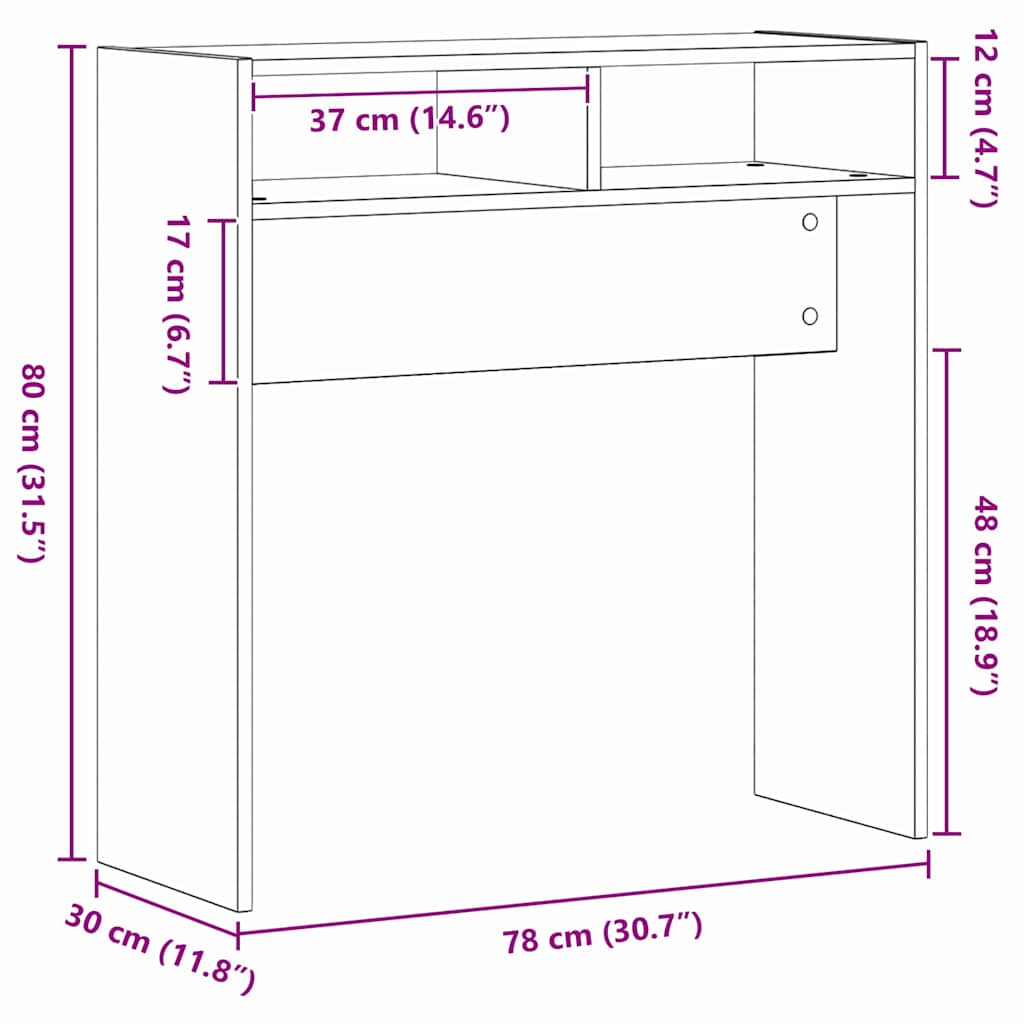 vidaXL Τραπέζι κονσόλας Μαύρη Οξυά 78 x 30 x 80 εκ. Επεξεργασμένο ξύλο