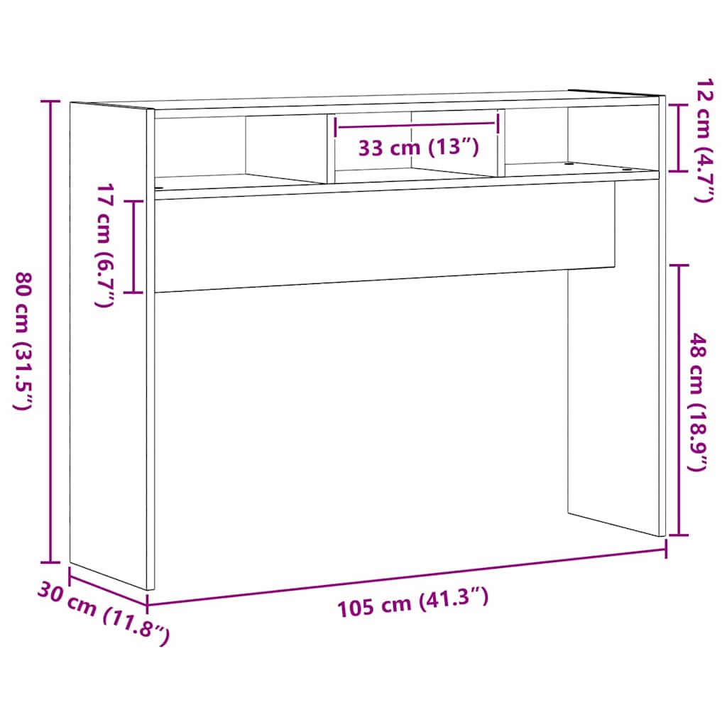 vidaXL Τραπέζι κονσόλας Μαύρη δρυς 105 x 30 x 80 εκ.