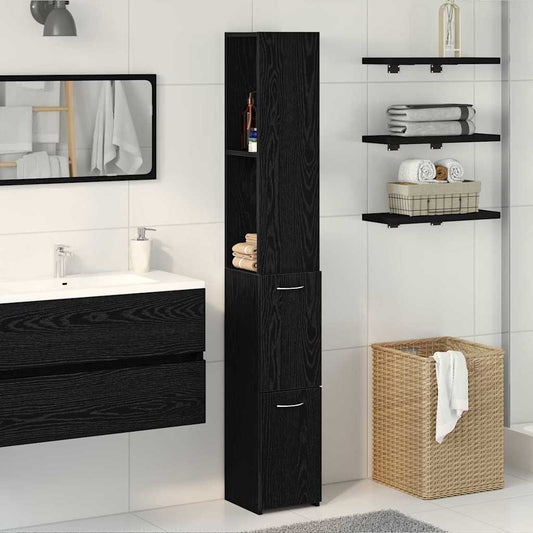 vidaXL Ντουλάπι Μπάνιου με συρτάρι Μαύρη Οξυά 25 x 25 x 170 εκ.