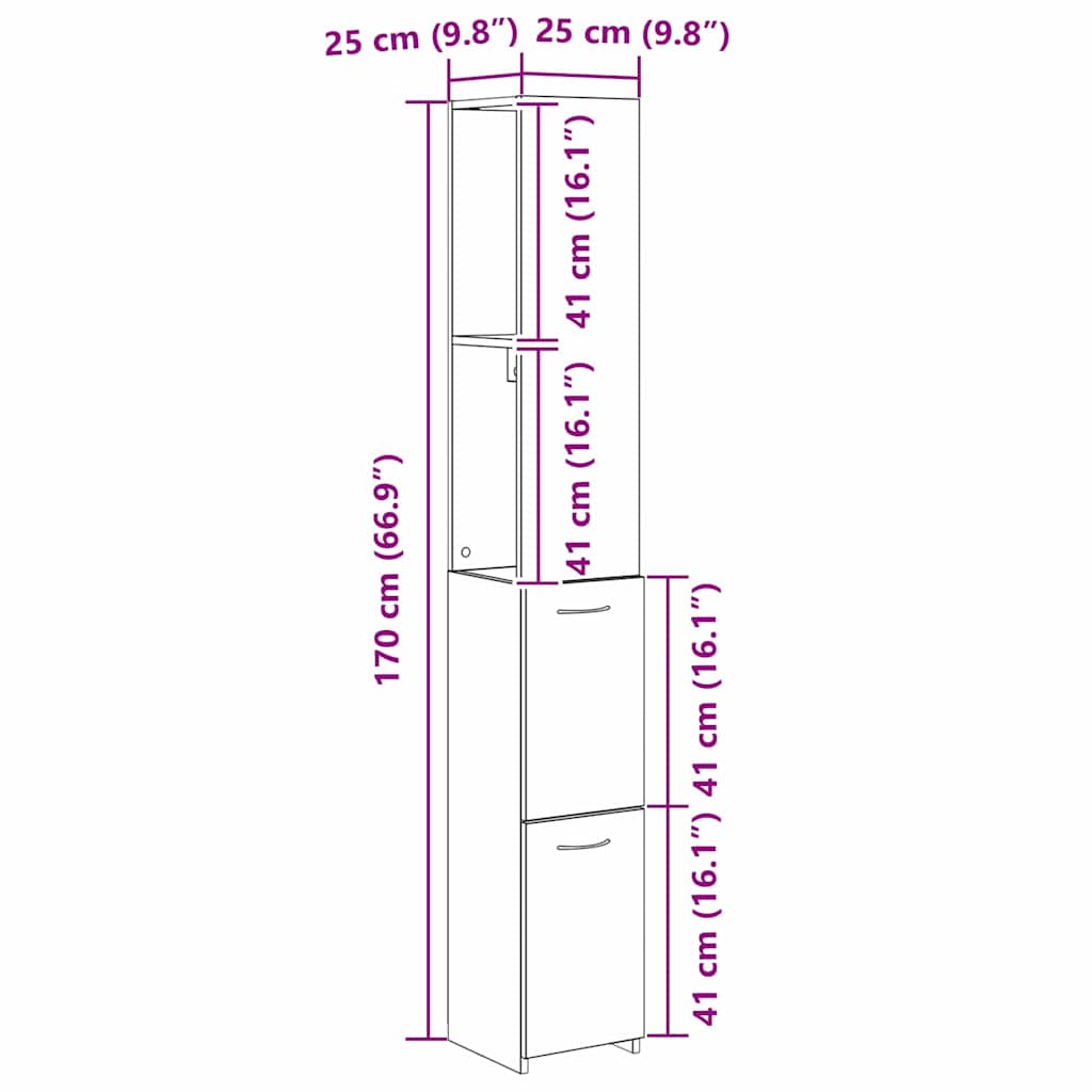 vidaXL Ντουλάπι Μπάνιου με συρτάρι Μαύρη Οξυά 25 x 25 x 170 εκ.