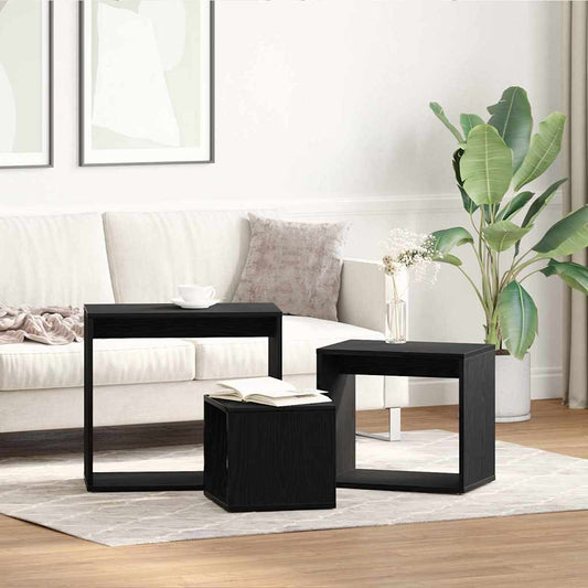 vidaXL Τραπέζι Σαλονιού με Στηρίγματα 3 pcs Μαύρη Οξυά