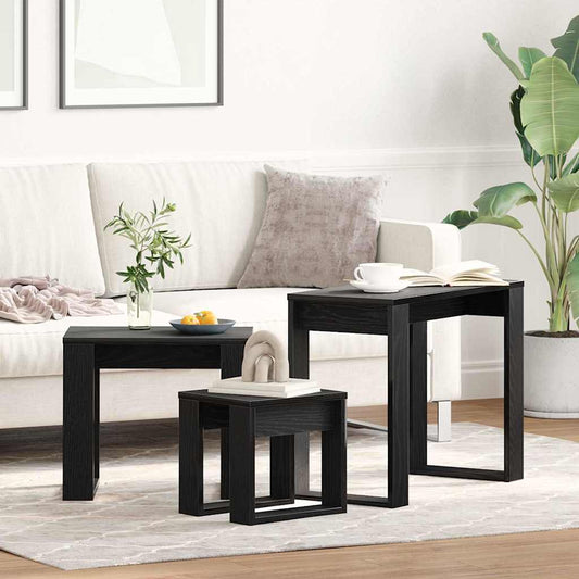 vidaXL Ένθετα τραπέζια 3 pcs Μαύρη Οξυά Επεξεργασμένο ξύλο