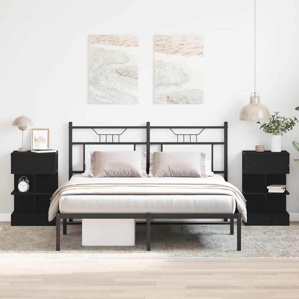 vidaXL Κομοδίνο 2 pcs Μαύρη Οξυά 40 x 35 x 65 εκ. Επεξεργασμένο ξύλο