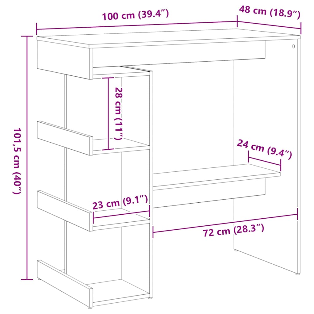 vidaXL Τραπέζι μπαρ Μαύρη Οξυά 100 x 48 x 101,5 εκ. Επεξεργασμένο ξύλο