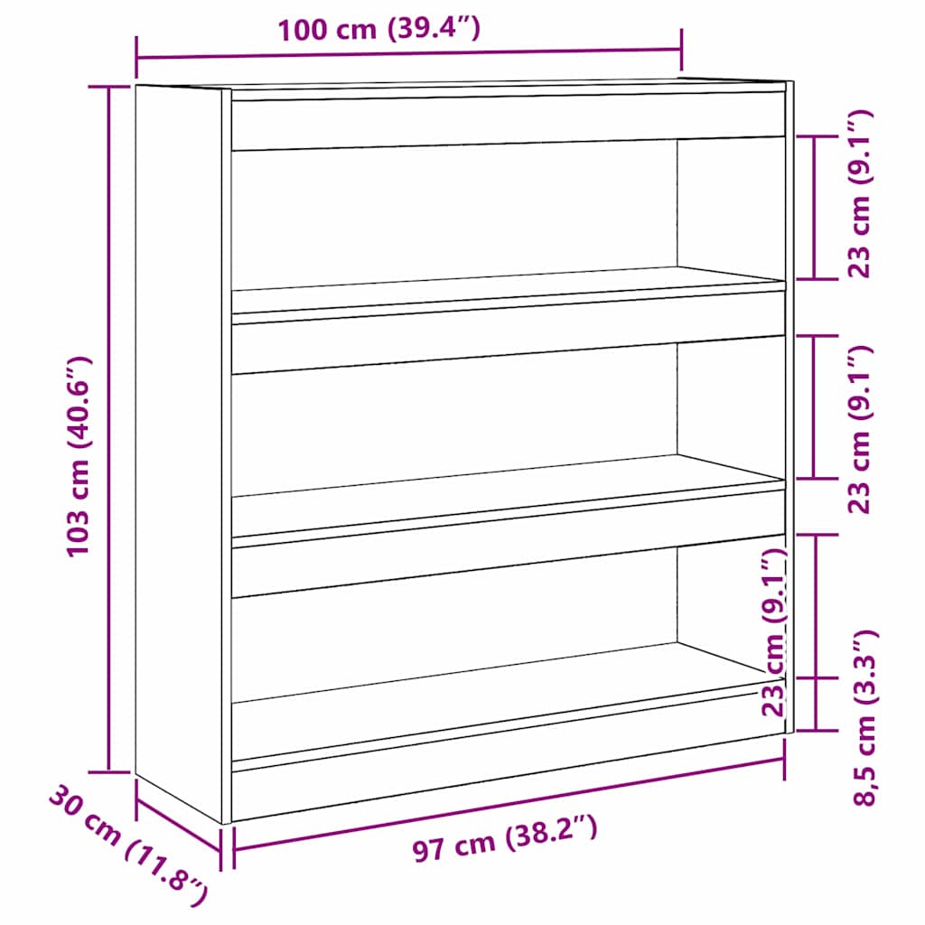 vidaXL Βιβλιοθήκη artisan δρυς 100 x 30 x 103 εκ. Επεξεργασμένο ξύλο