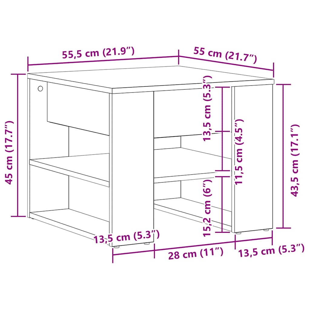 vidaXL Τραπεζάκι σαλονιού Μαύρη δρυς 55.5 x 55 x 45 cm