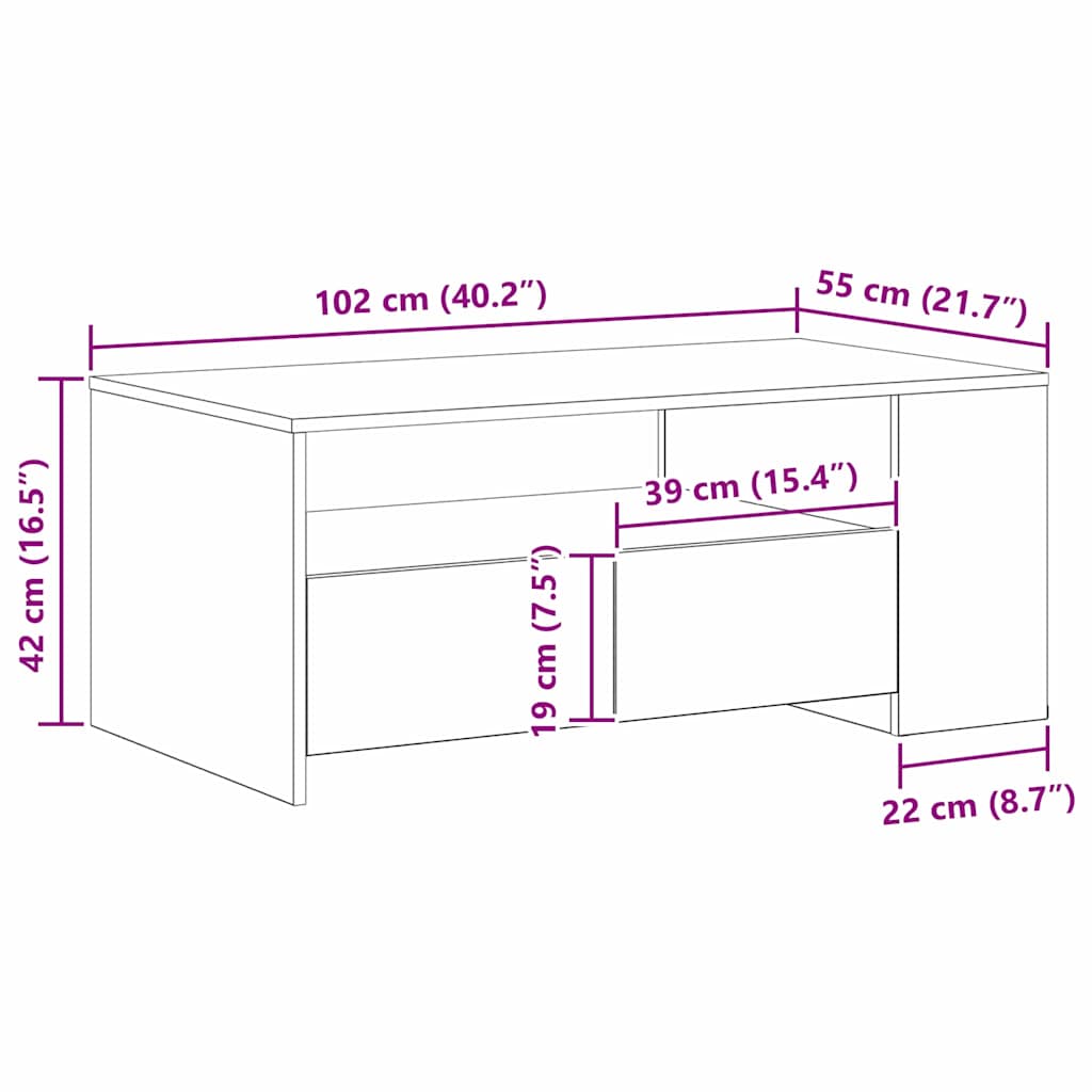 vidaXL Τραπεζάκι σαλονιού with Drawer Μαύρη δρυς 102 x 55 x 43.5 εκ.