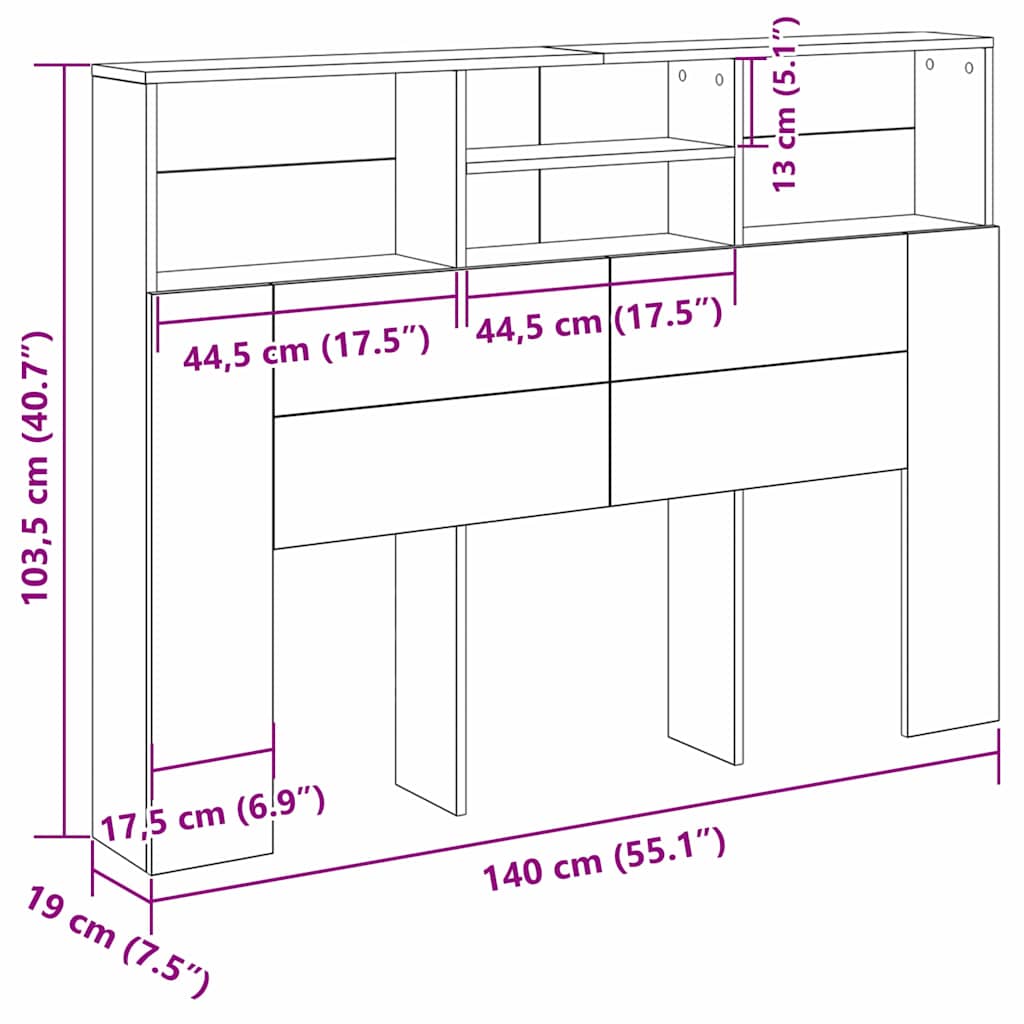 vidaXL Κρεβάτι με Κεφαλάρι με ράφι Μαύρη δρυς 140 x 19 x 103.5 cm