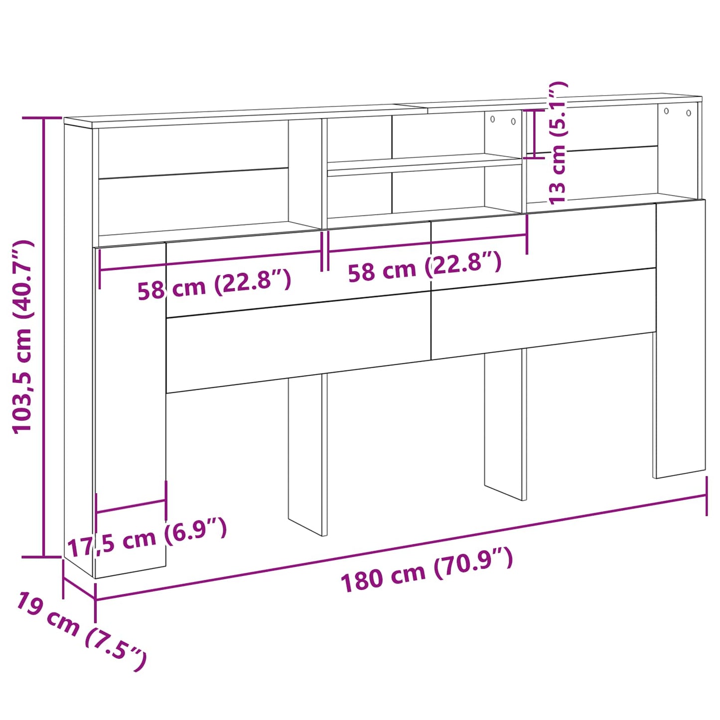 vidaXL Κρεβάτι με Κεφαλάρι με ράφι Μαύρη δρυς 180 x 19 x 103.5 cm