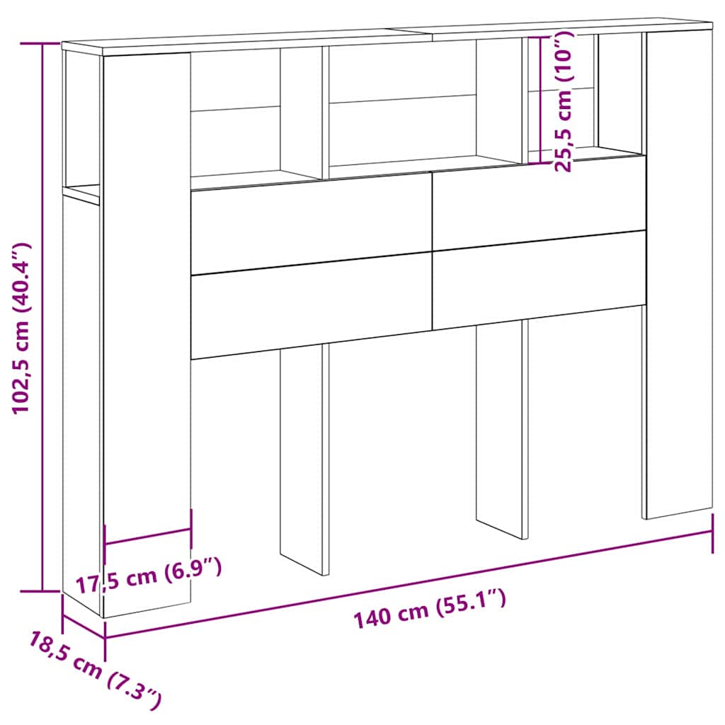 vidaXL Κρεβάτι με Κεφαλάρι Μαύρη δρυς 140 x 19 x 104.5 εκ.
