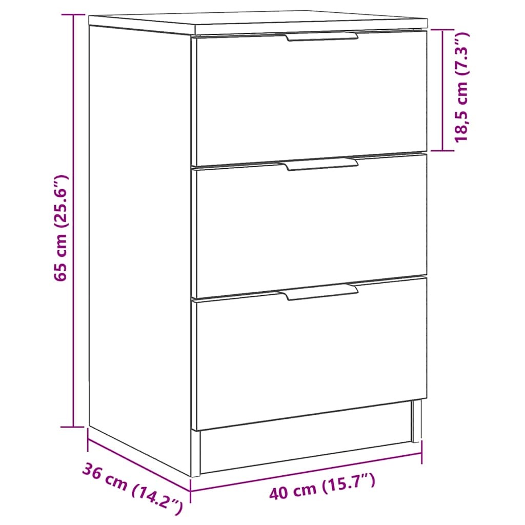 vidaXL Κομοδίνο Μαύρη Οξυά 40 x 65 x 65 εκ. Επεξεργασμένο ξύλο