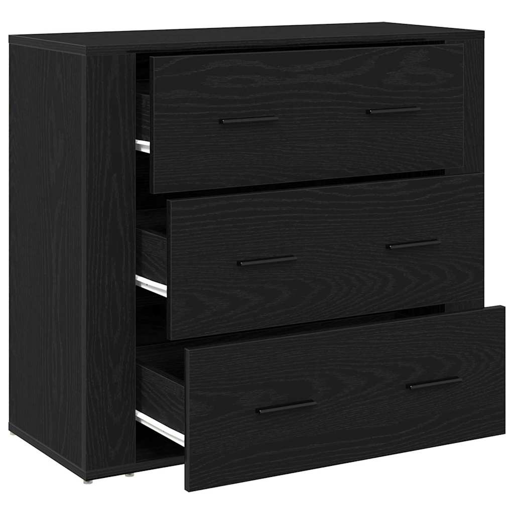 vidaXL Μαύρη δρύινη μπουφές με συρτάρι Μαύρη Οξυά 80 x 33 x 70 εκ.