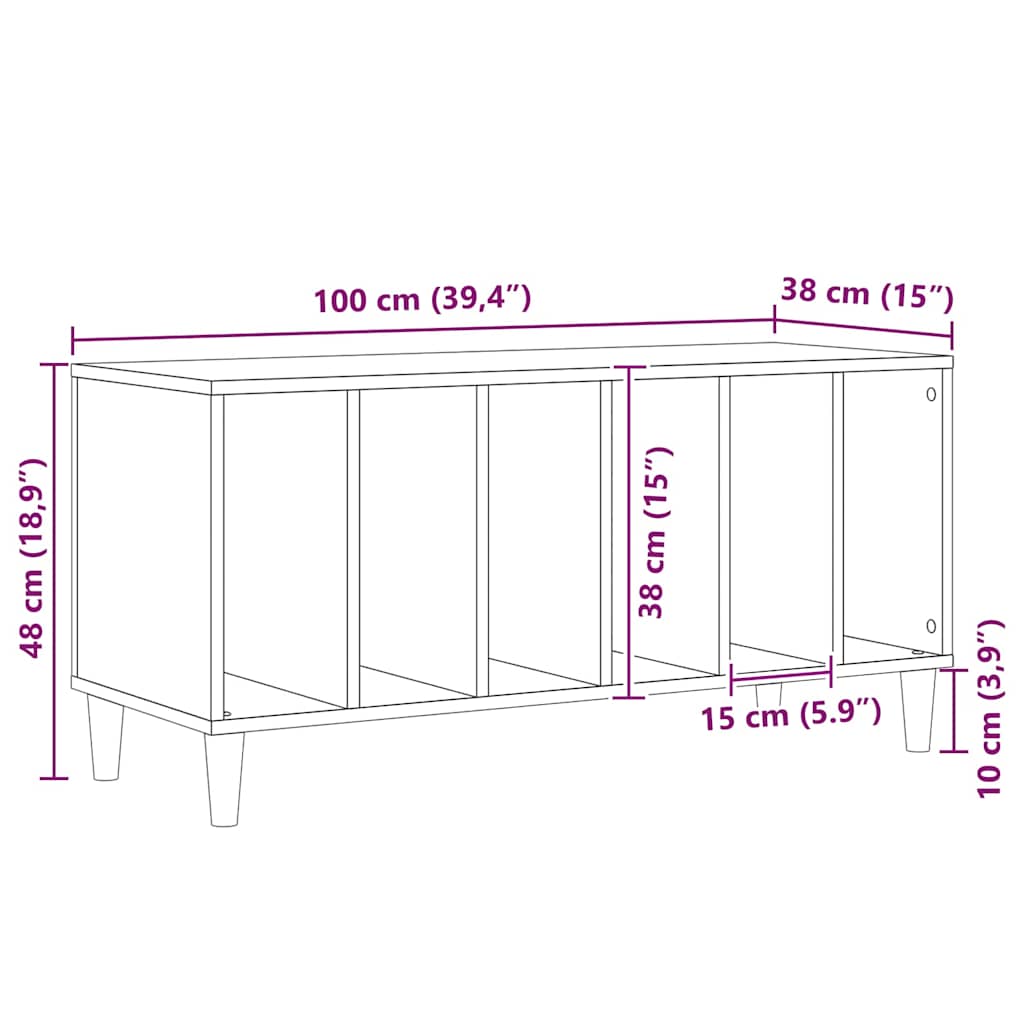 vidaXL Ντουλάπι δίσκων βινυλίου με ράφι Μαύρη δρυς 100 x 38 x 48 εκ.