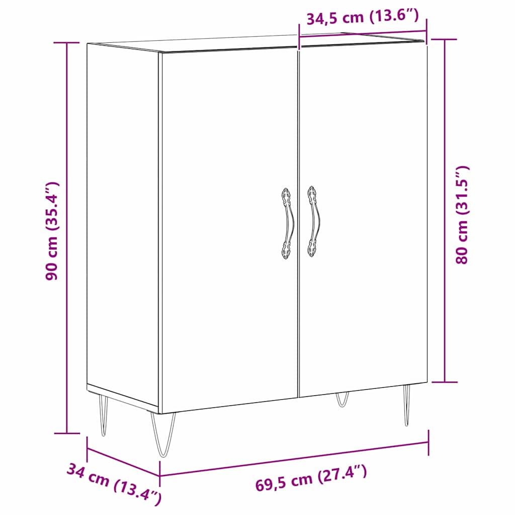 vidaXL Πλαϊνό γραφείο Μαύρη Οξυά 69,5 x 34 x 90 εκ. Επεξεργασμένο ξύλο