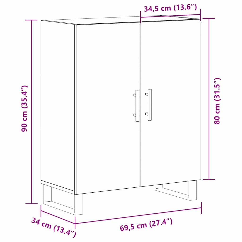 vidaXL Πλαϊνό γραφείο Μαύρη Οξυά 69,5 x 34 x 90 εκ. Επεξεργασμένο ξύλο