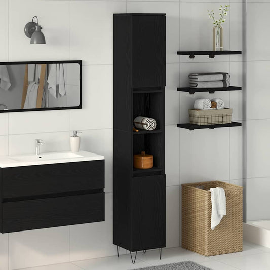 vidaXL Ντουλάπι Μπάνιου Μαύρη Οξυά 30 x 30 x 190 εκ Επεξεργασμένο ξύλο