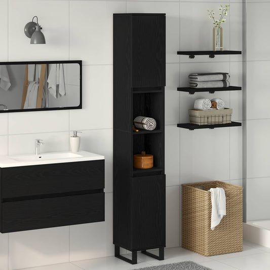 vidaXL Ντουλάπι Μπάνιου Μαύρη Οξυά 30 x 30 x 190 εκ Επεξεργασμένο ξύλο