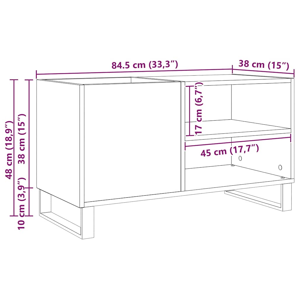 vidaXL Ντουλάπι δίσκων βινυλίου Μαύρη Οξυά 85 x 38 x 48 εκ